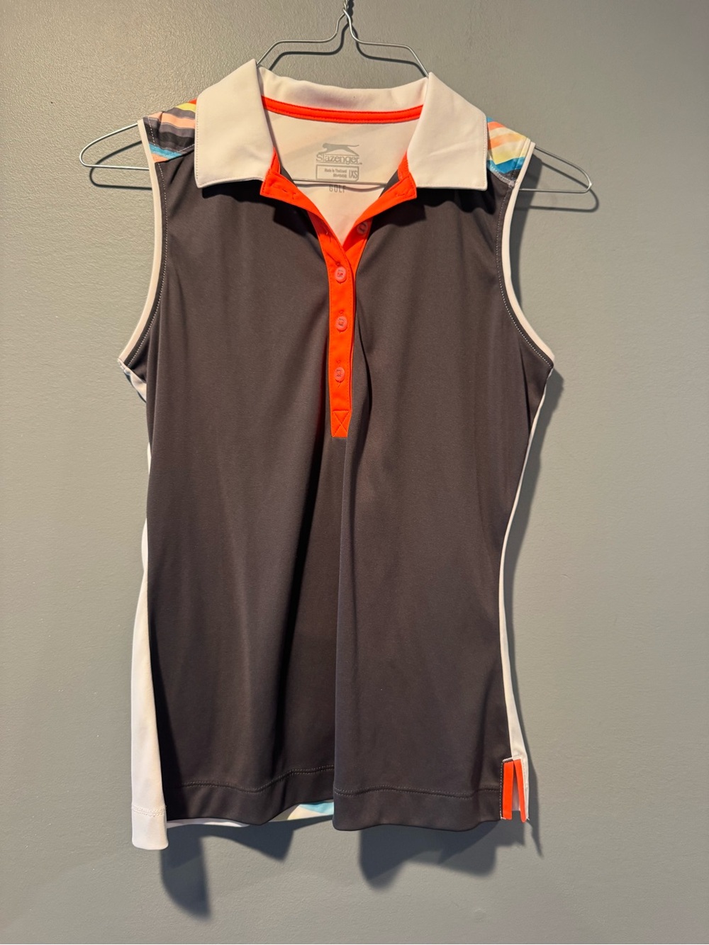 Slazenger Sleeveless Polo Top in Charcoal with Orange Trim